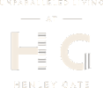 A black and white image with the words "Unparalleled Living at HENLEY GATE".